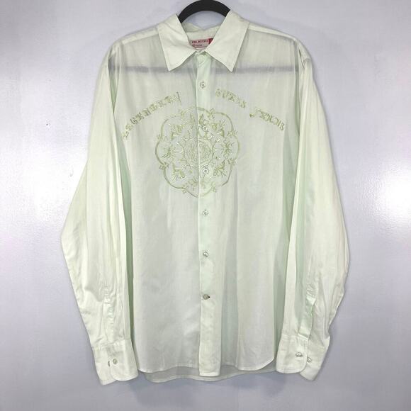 Guess Men’s Long Sleeve Shirts Button Up  Collared Embroidered Green Cotton Sz L - Picture 1 of 11
